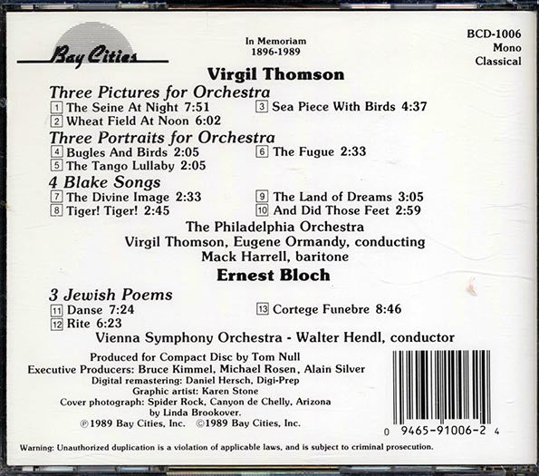 Virgil Thomson, Ernest Bloch - 3 Portraits For Orchestra, 3 Pictures For Orchestra, 4 Blake Songs, 3 Jewish Poems (CD)
