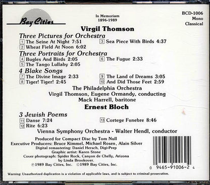 Virgil Thomson, Ernest Bloch - 3 Portraits For Orchestra, 3 Pictures For Orchestra, 4 Blake Songs, 3 Jewish Poems (CD)