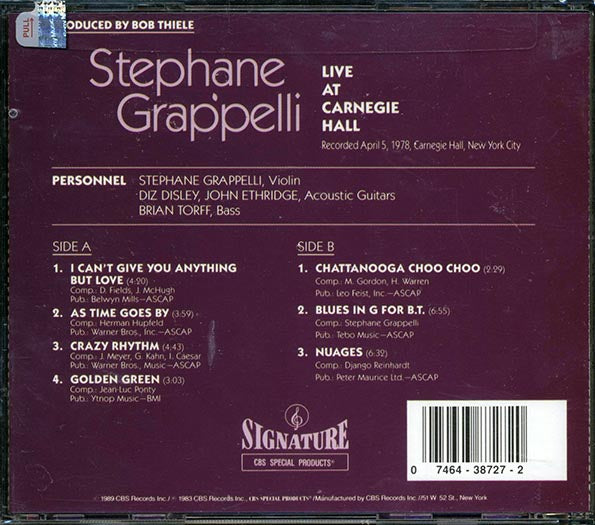 Stephane Grappelli - Live At Carnegie Hall (CD)