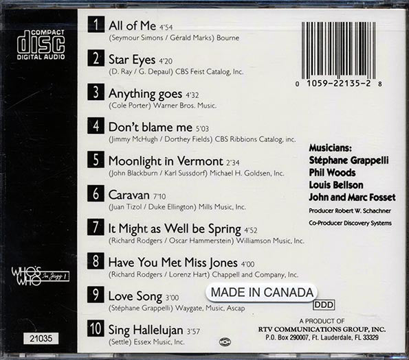Stephane Grappelli, Phil Woods, Louis Bellson - Recorded September 22, 1987 (CD)