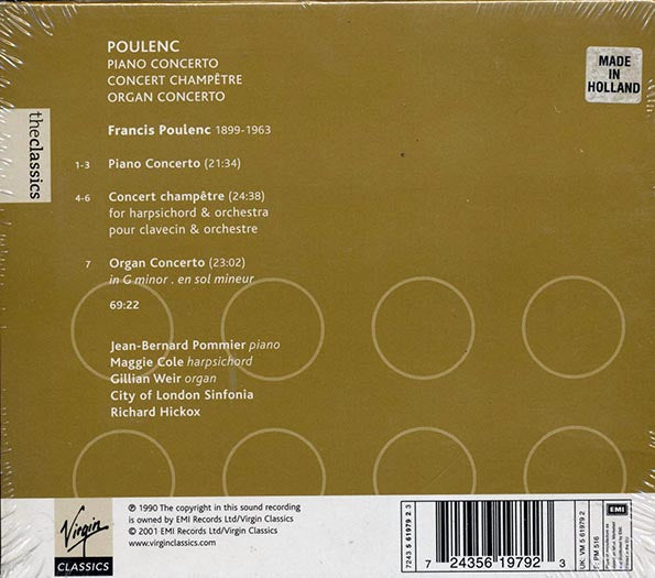 Jean-Bernard Pommier, Maggie Cole, Gillian Weir, City Of London Sinfonia - Concerto Pour Piano / Concert Champetre / Concerto Pour Orgue (CD)
