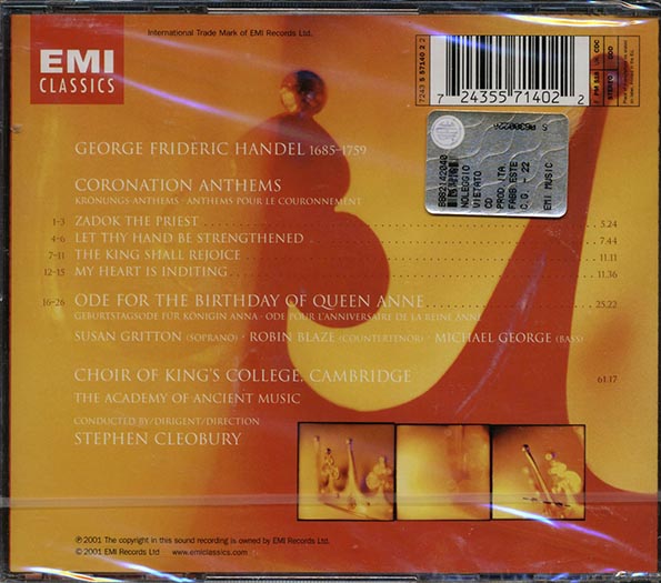 Handel, Choir Of King's College Cambridge, The Academy Of Ancient Music, Stephen Cleobury - Coronation Anthems (CD)