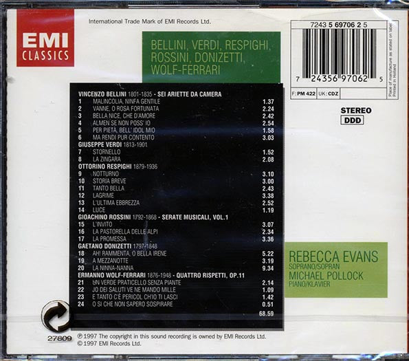 Rossini, Bellini, Verdi, Donizetti, Wolf-Ferrari, Respighi, Rebecca Evans - Songs (CD)