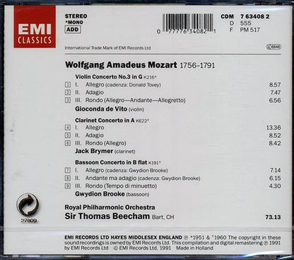 Mozart, Royal Philharmonic Orchestra, Sir Thomas Beecham - Mozart: Concertos (CD)