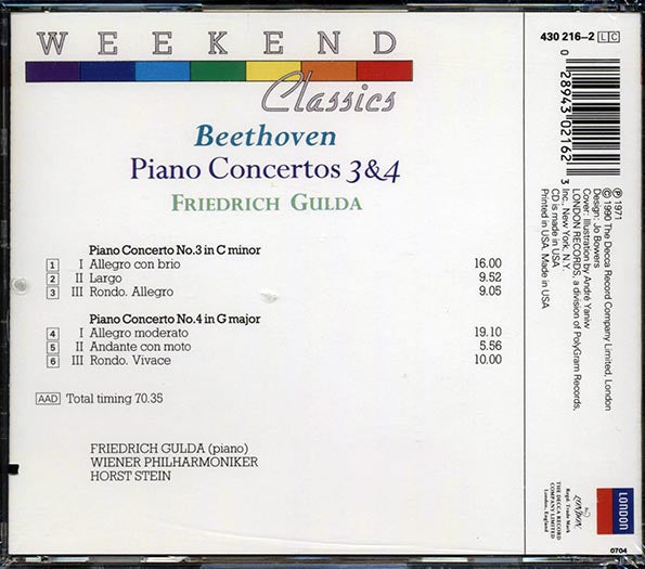Beethoven, Friedrich Gulda - Piano Concertos 3 & 4 (CD)