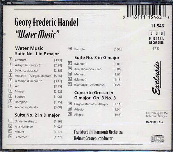George Frederic Handel, Frankfurt Philharmonic Orchestra, Helmut Grossen - Water Music (CD)