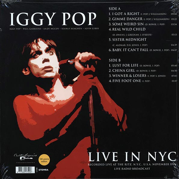 Iggy Pop - Live In NYC: Recorded Live At The Ritz, NYC, USA November 1986 Live Radio Broadcast (LP) - PureSound Records