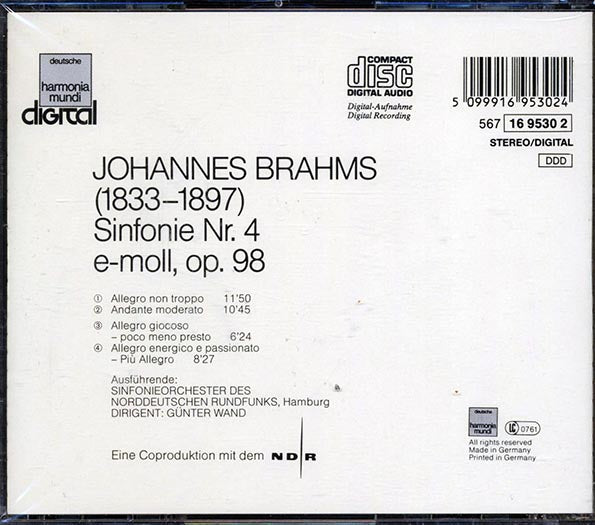 Gunter Wand, Sinfonieorchester Des Norddeutschen Rundfunks, Johannes Brahms - Sinfonie Nr. 4 E-Moll, Opus 98 (CD)
