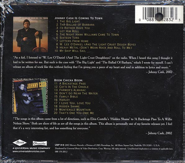 Johnny Cash - Johnny Cash Is Coming To Town + Boom Chicka Boom (CD)