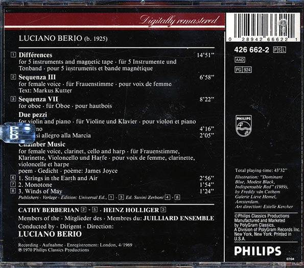 Berio - Sequenza III & VII; Differences; Due Pezzi; Chamber Music (CD)