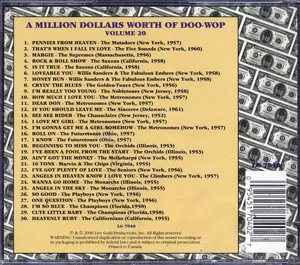 The Matadors, The Five Sounds, The Supremes, Etc. - A Million Dollars Worth Of Doo-Wop Volume 20 (30 tracks) (CD)