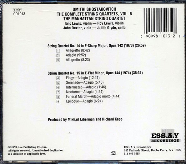 Ashostakovich, Manhattan String Quartet - The Complete String Quartets Volume 6: Nos. 14 & 15 (CD)