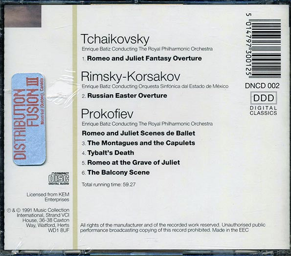Enrique Batiz, Royal Philharmonic Orchestra, Prokofiev, Tchaikovsky, Rimsky-Korsakov - Romeo And Juliet; Russian Easter Overture (CD)