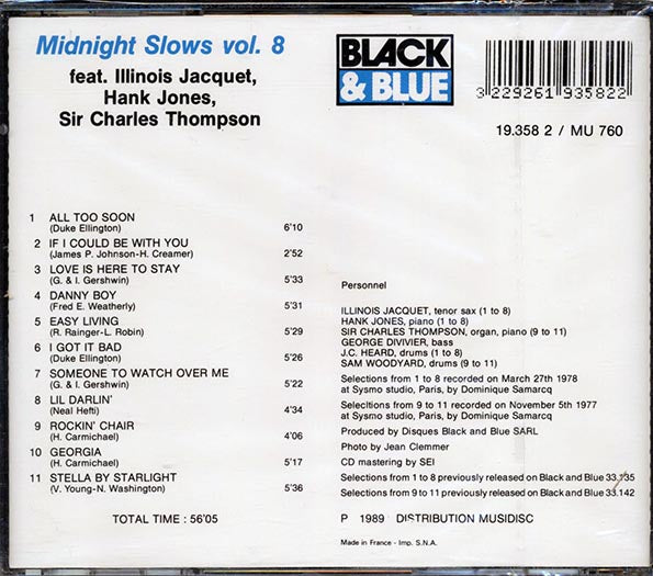 Illinois Jaquet, Hank Jones, Sir Charles Thompson, JC Heard, George Duvivier - Midnight Slows Volume 8 (CD)