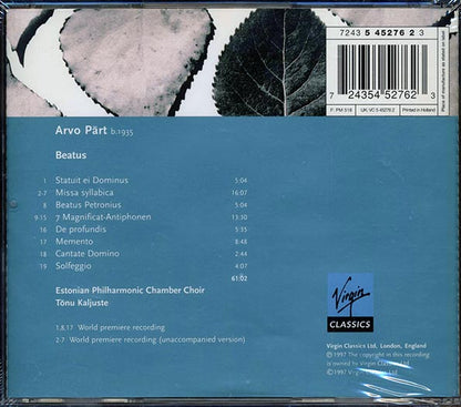 Arvo Part, Estonian Philharmonic Chamber Choir, Tonu Kaljuste - Beatus (CD)