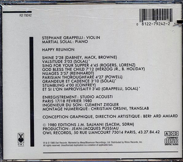 Stephane Grappelli, Martial Solal - Happy Reunion (CD)