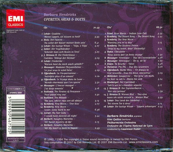 Barbara Hendricks, Gino Quilico, Philharmonia Orchestra, Etc. - Operetta Arias And Duets  (33 tracks) (CD)