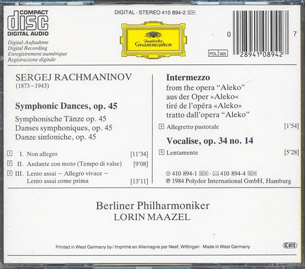 Rachmaninov, Berliner Philharmoniker, Lorin Maazel, Etc. - Symphonic Dances (CD)