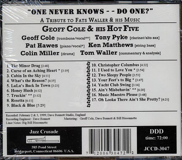 Geoff Cole & His Hot Five - One Never Knows Do One? A Tribute To Fats Waller & His Music (CD)