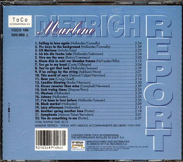 Marlene Dietrich - Report (CD)