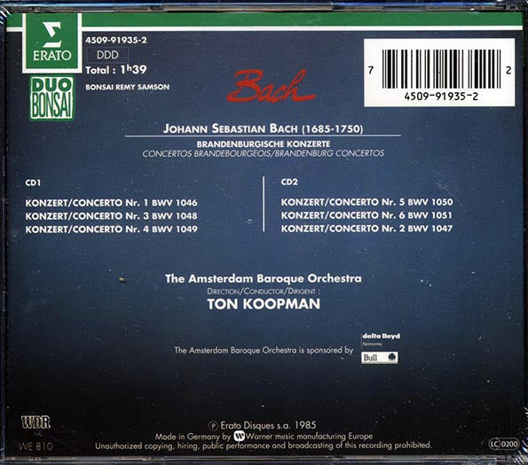 Bach, Ton Koopman - Brandenburgische Konzerte (CD)
