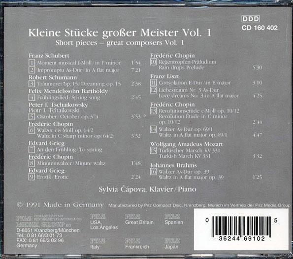 Sylvia Capova - Klein Stucke Grober Meister Volume 1 (CD)
