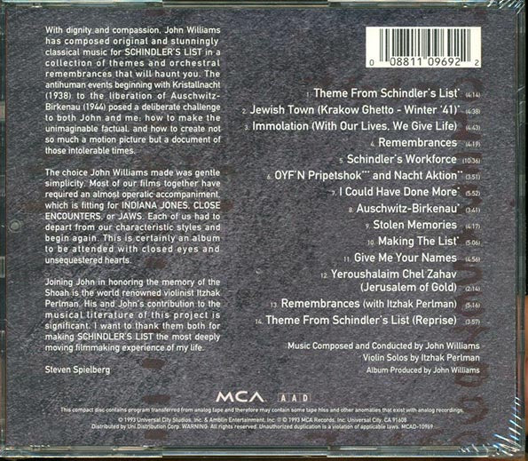 John Williams - Schindlers List Original Motion Picture Soundtrack (CD)