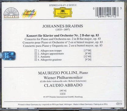 Johannes Brahms, Maurizo Pollini, Claudio Abbado, Etc. - Piano Concertos Number Two (CD)