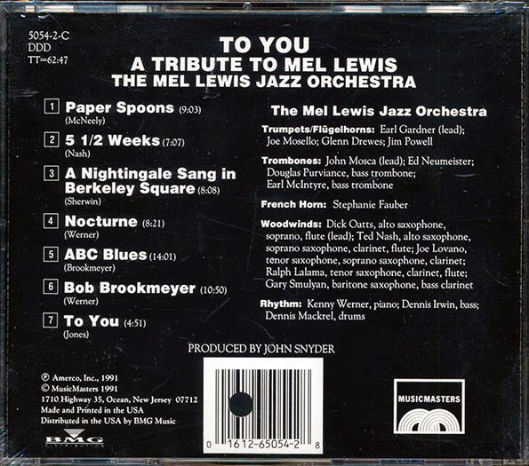 The Mel Lewis Jazz Orchestra - To You: A Tribute To Mel Lewis (CD)