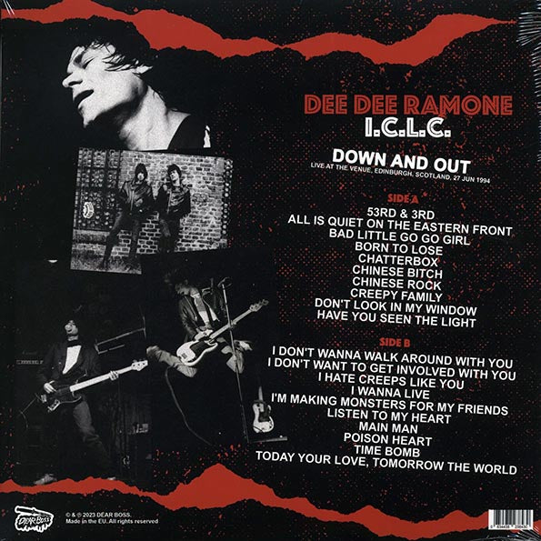Dee Dee Ramone ICLC - Down And Out: Live At The Venue, Edinburgh, Scotland, 27 June 1994 (LP) - PureSound Records