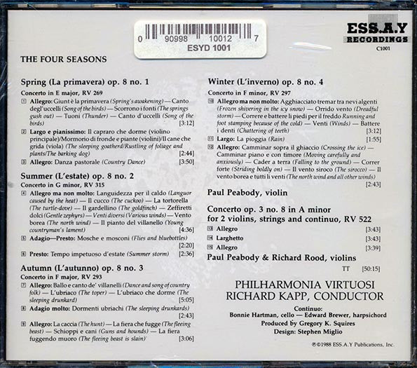 Antonio Vivaldi, Paul Peabody, Richard Kapp, Philharmonic Virtuosi - The Four Seasons (CD)