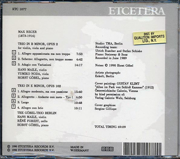 Max Reger, Gobel-Trio Berlin - The Piano Trios (CD)