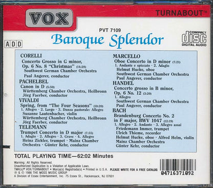 Corelli, Pachelbel, Vivaldi, Telemann, Marcello, Handel, Bach - Baroque Splendor (CD)