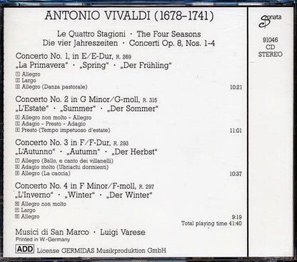 Antonio Vivaldi, Musici Di San Marco, Luigi Varese - The Four Seasons: Le Quattro Stagioni (CD)