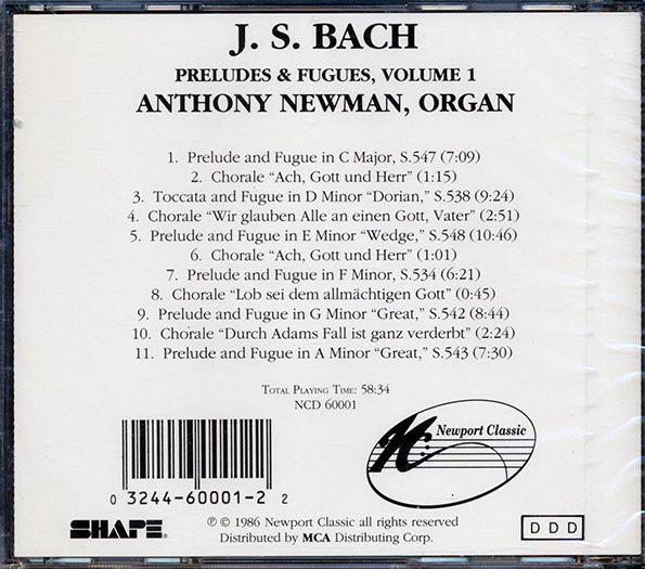 Bach, Anthony Newman - Preludes & Fugues For Organ Volume 1 (CD)