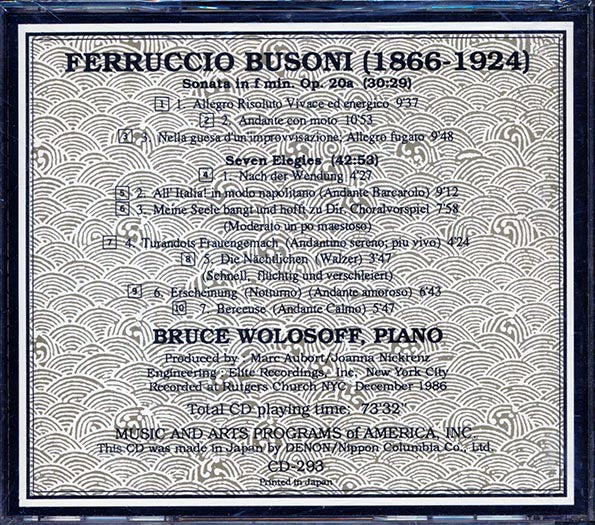 Ferruccio Busoni, Bruce Wolosoff - Piano Sonata In F Minor, Op. 20a Sevel Elegies (CD)