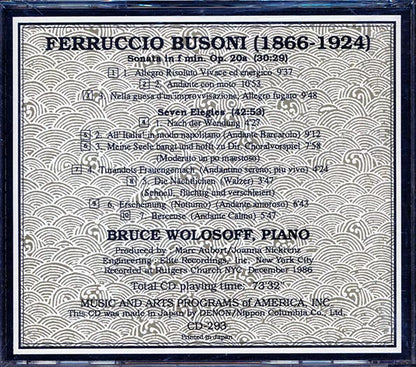 Ferruccio Busoni, Bruce Wolosoff - Piano Sonata In F Minor, Op. 20a Sevel Elegies (CD)