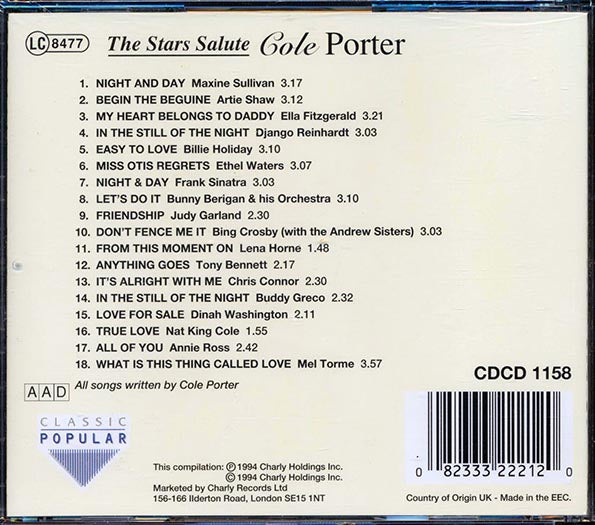 Frank Sinatra, Billie Holidy, Judy Garland, Ella Fitzgerald, Etc. - The Stars Salute Cole Porter (CD)