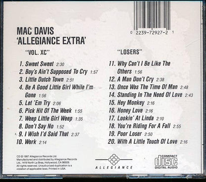 Mac Davis - Allegiance Extra: Vo. XC + Losers (2 albums on 1 CD) (CD)