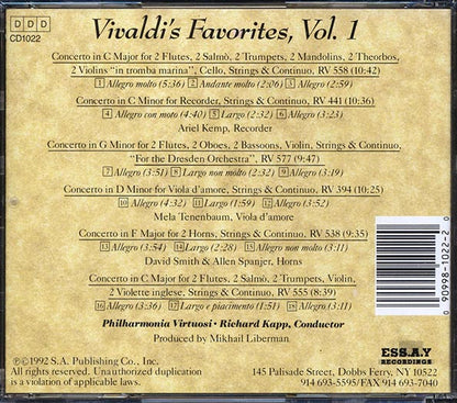 Antonio Vivaldi, Philharmonia Virtuosi, Richard Kapp - Vivaldi's Favorites Volume 1: Six Concertos For Diverse Instruments) (CD)