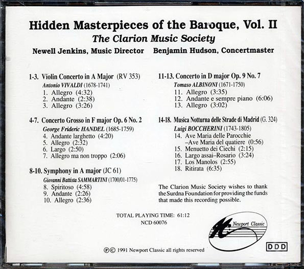 Vivaldi, Handel, Albinoni, Boccherini, The Clarion Music Society - Hidden Masterpieces Of The Baroque Volume 2 (CD)