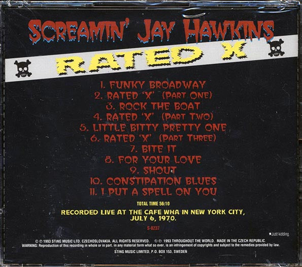 Screamin' Jay Hawkins - Rated "X": Life At Cafe Wha, New York City, July 6, 1970 (CD)