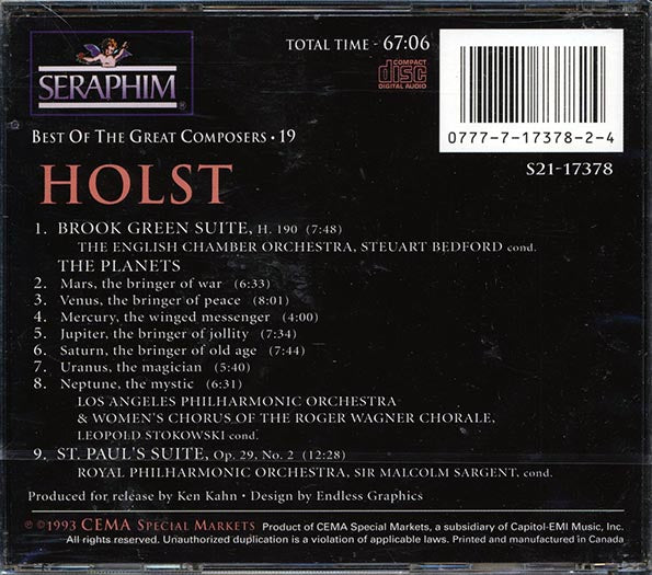 Gustav Holst - The Planets, Brook Green Suite, St. Paul's Suite (CD)