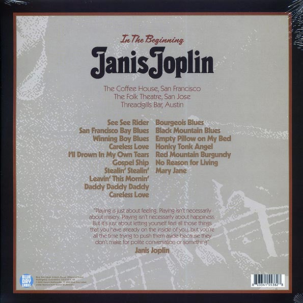 Janis Joplin - In The Beginning: Janis Joplin Live At The Coffee House, San Jose & Threadgills Bar, Austin (LP) - PureSound Records