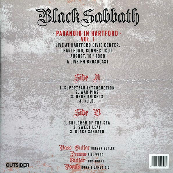 Black Sabbath - Paranoid In Hartford Volume 1: Live At Hartford Civic Center, Hartford Connecticut August 10th 1980 (LP) - PureSound Records