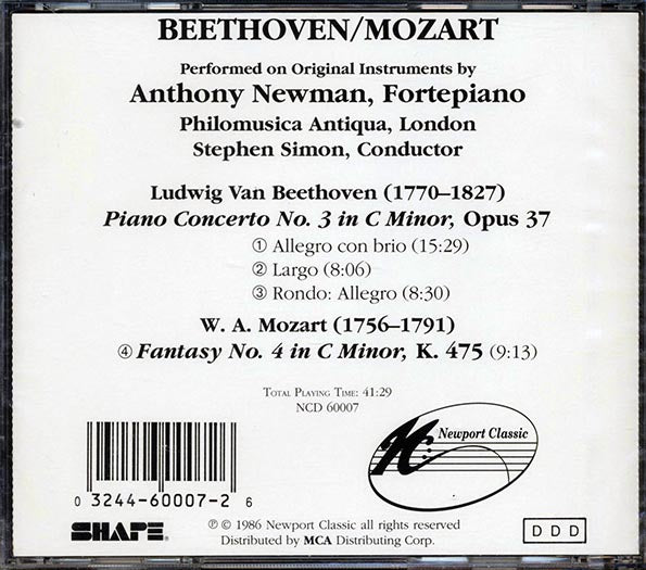 Beethoven, Mozart, Stephen Simon, Anthony Newman, Philomusica Of London - Beethoven: Piano Concerto No. 3 In C Minor / Mozart: Fantasy No. 4 In C Minor K.475 (CD)