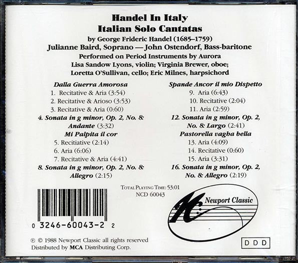 George Frideric Handel, Julianne Baird, John Ostendorf, Aurora - Handel In Italy: Italian Solo Cantatas (CD)