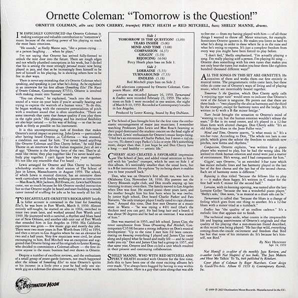 Ornette Coleman - Tomorrow Is The Question (ltd. 500 copies made) (LP) - PureSound Records