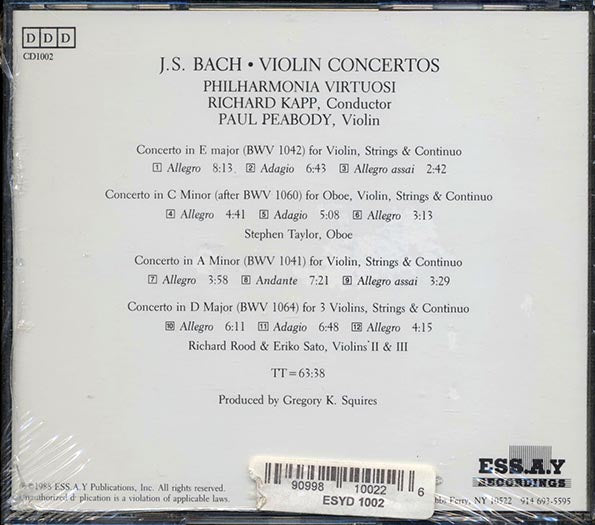 Johann Sebastian Bach, Violin Concertos - Philharmonia Virtuosi (CD)