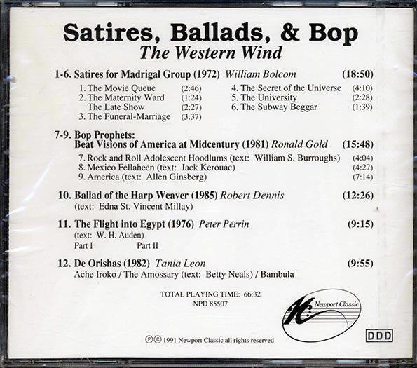 William Bolcom, Ronald Gold, Robert Dennis, Peter Perrin, Tania Leon, The Western Wind Vocal Ensemble - Satires, Ballads & Bop (CD)